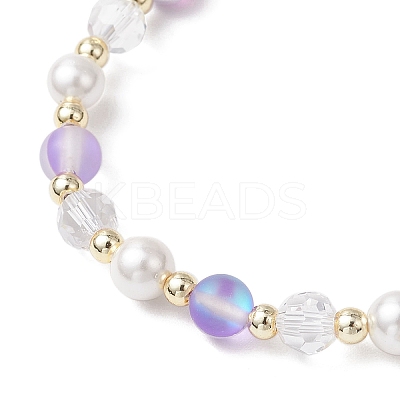 Frosted Dyed Synthetic Moonstone & Shell Pearl Round Beads Stretch Bracelets BJEW-JB11822-03-1