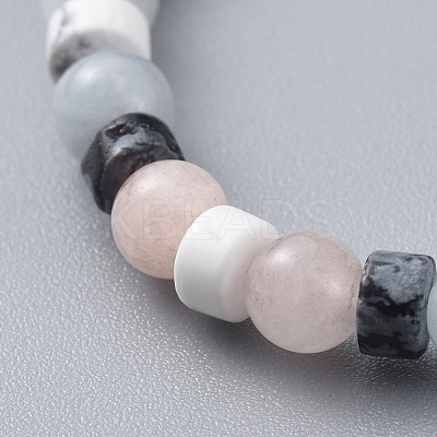 Natural Morganite & Howlite & Snowflake Obsidian Beads Stretch Bracelets BJEW-JB04697-02-1
