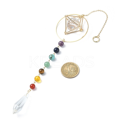 Natural & Synthetic Mixed Stone Bead & Brass Ring Pendant Decorations HJEW-TA00099-1