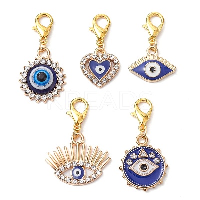 Evil Eye Alloy Enamel & Rhinestone Pendent  Decorations HJEW-JM01328-1