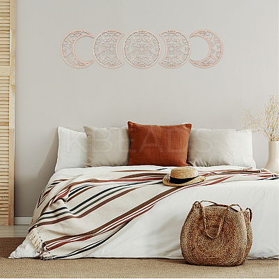 Wooden Moon Phase Decor Wall Decorations Set AJEW-WH0258-790C-1
