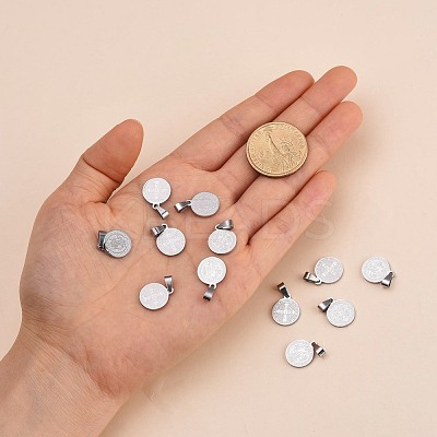 Non-Tarnish Flat Round with San Benito & Word 304 Stainless Steel Charms STAS-I036-03C-1