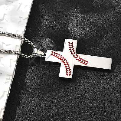 201 Stainless Steel Wheat Cross Pendant Box Chain Necklaces for Women Men NJEW-B124-01P-1