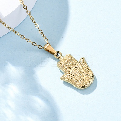 Hamsa Hand 304 Stainless Steel Pendant Necklaces NJEW-H059-01G-1