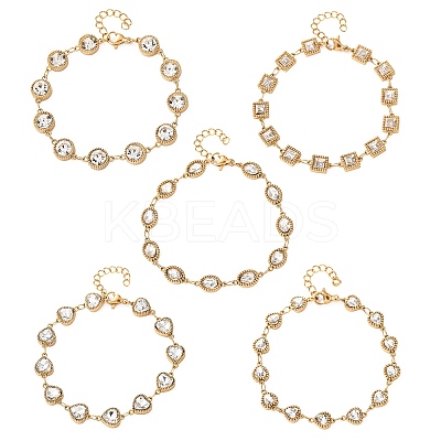 304 Stainless Steel Pave Glass Link Chains Bracelets for Women BJEW-G780-04G-1