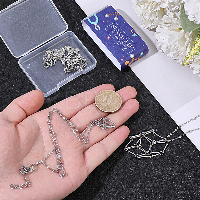 6Pcs 2 Styles Stainless Steel Braided Chain Macrame Pouch Empty Stone Holder Pendant Necklace Making NJEW-SC0001-46-1