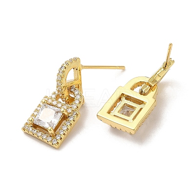 Rack Plating Brass Padlock Dangle Stud Earrings with Cubic Zirconia EJEW-D061-56G-1