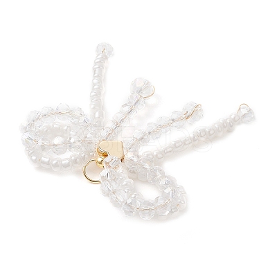 Glass Seed Beaded Bowknot with Heart Pendants PALLOY-MZ01162-02-1