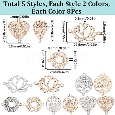 80Pcs 10 Styles Rack Plating Brass Filigree Connector Charms KKC-SC0001-04-1