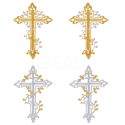 4Pcs 2 Colors Polyester Metallic Thread Embroidery Applique Patch PATC-HY0001-25-1