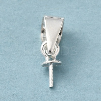 Rhodium Plated 925 Sterling Silver Cup Pearl Bail Pin Pendants STER-P008-02-1