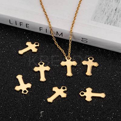 Ion Plating(IP) 304 Stainless Steel Tiny Cross Charms STAS-L159-06G-1