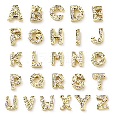 Brass Micro Pave Clear Cubic Zirconia Slide Charms KK-I382-04G-1
