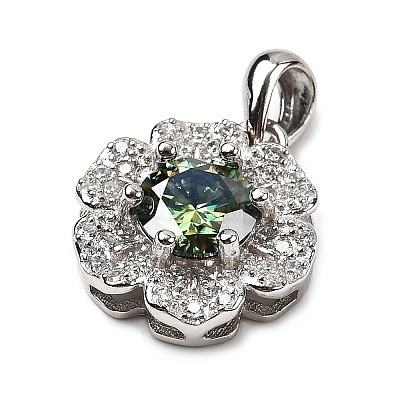 925 Sterling Silver  Moissanite Rhinestone Flower Charms STER-D308-01B-P-1