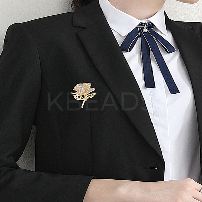 1Pc Rose Zinc Alloy Rhinestone Brooches JEWB-LP0004-27-1