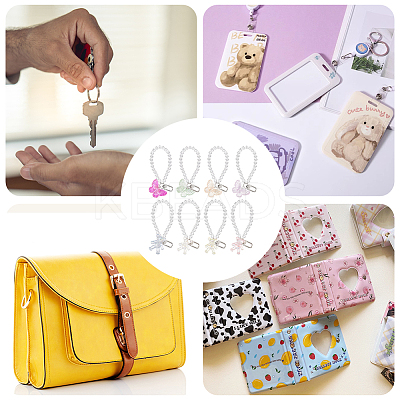 8Pcs 8 Style Acrylic Hanging Beaded Keychain Wrist Bracelet Pendant Decoration HJEW-OC0001-30-1