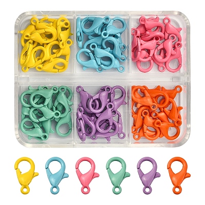 60Pcs 6 Colors Spray Painted Eco-Friendly Alloy Lobster Claw Clasps FIND-YW0001-40-NR-1