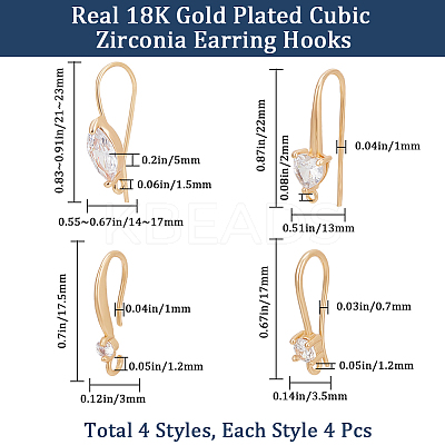 16Pcs 4 Style Brass Earring Hooks KK-BBC0012-53-1