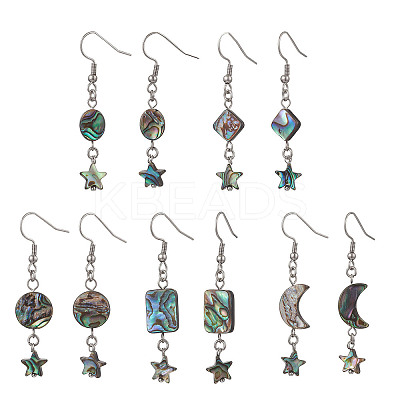 Star Natural Abalone Paua Shell Dangle Earrings EJEW-JE06884-1