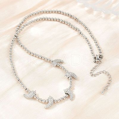 Brass Micro Pave Clear Cubic Zirconia Hot Pepper and Round Beaded Necklaces KK-CBA4547-15P-1
