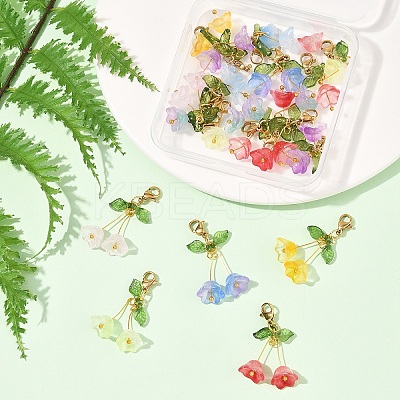 18Pcs 9 Colors Campanula Glass Pendant Decoration HJEW-FS00037-1