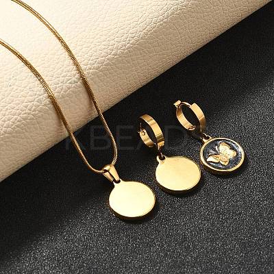 304 Stainless Steel Enamel Pendant Necklaces & Hoop Earring Set for Women SJEW-C007-03G-01-1