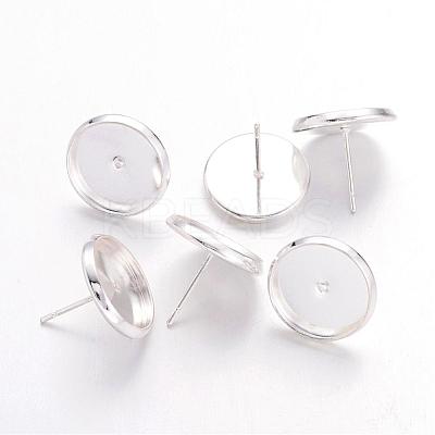 Silver Color Plated Brass Ear Studs Settings X-IFIN-Q005-S-1