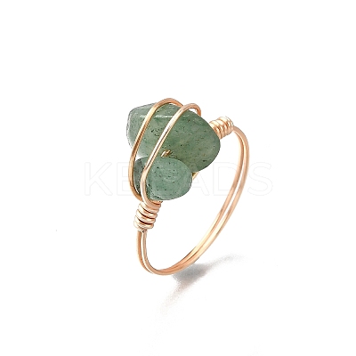Natural Gemstone Braided Bead Chips Finger Rings RJEW-TA00216-01-1
