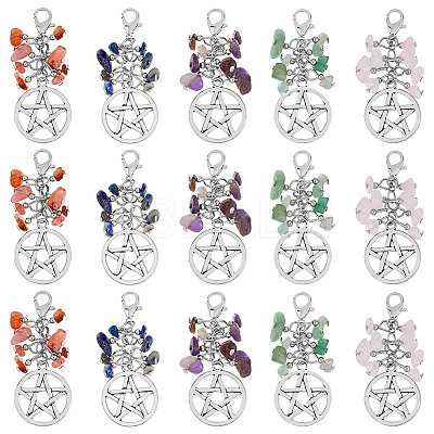Natural Gemstone Chip Pendant Decoration HJEW-AB00343-1