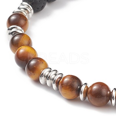 Natural Tiger Eye & Lava Rock Braided Bead Bracelet BJEW-TA00188-01-1
