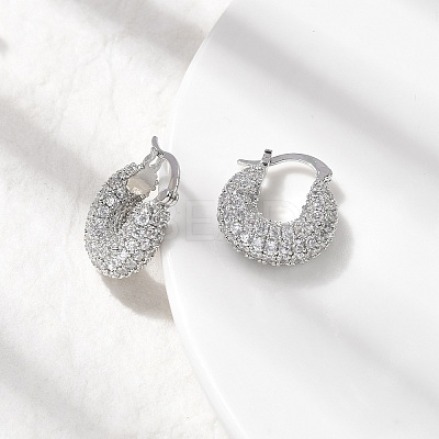 Brass Micro Pave Clear Cubic Zirconia Flat Round Hoop Earrings EJEW-K318-04A-P-1