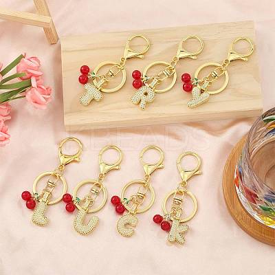 Brass Micro Pave Clear Cubic Zirconia Letter Pendant Keychain KEYC-SW00015-B-1