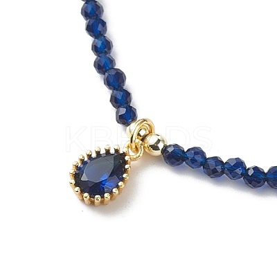 Cubic Zirconia Teardrop Pendant Necklace with Natural Kyanite Beaded Chains NJEW-JN04121-01-1