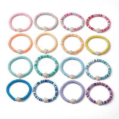 16Pcs 16 Colors Dyed Synthetic Turquoise and Handmade Polymer Clay Beaded Stretch Bracelets Sets BJEW-JB10763-1