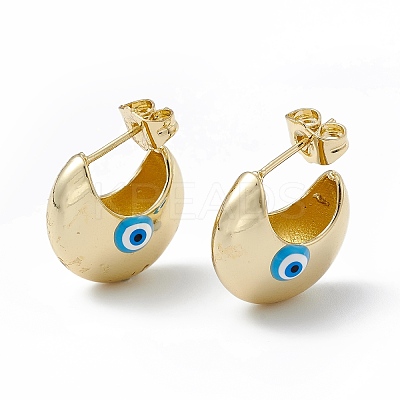 Enamel Crescent Moon with Evil Eye Stud Earrings EJEW-A093-01G-10-1