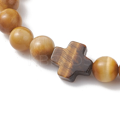 Natural Tiger Eye Round Beads Stretch Bracelets BJEW-JB13370-02-1