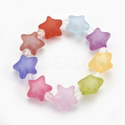 Frosted Acrylic Beads Kids Stretch Bracelets BJEW-JB03895-1