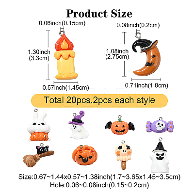 20Pcs 10 Styles Halloween Theme Opaque Resin Pendants RESI-YW0001-86-1