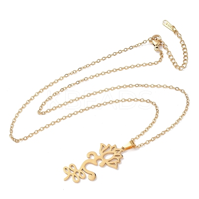 304 Stainless Steel Hollow Cut Yoga Om Lotus Flower Pendant Necklaces NJEW-Z073-02G-04-1