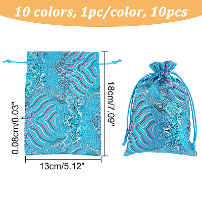 10Pcs 10 Colors Chinese Style Brocade Drawstring Gift Blessing Bags ABAG-NB0001-87-1