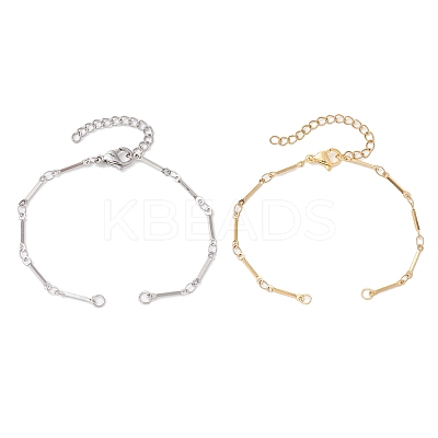 2Pcs 2 Colors 304 Stainless Steel Cuboid Bar Link Chain Bracelet Making AJEW-JB01319-1