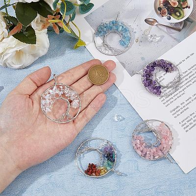 5Pcs 5 Styles Natural Amethyst & Rose Quartz & Aquamarine & Chakra Stone KK-HS0001-04-1