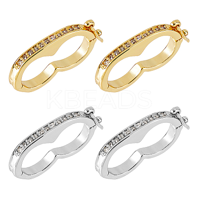 4Pcs 2 Colors Brass Micro Pave Clear Cubic Zirconia Peanut Twister Clasps KK-HS0001-22-1