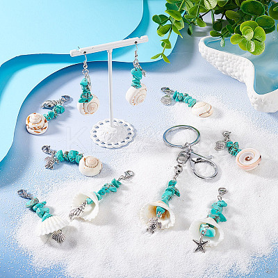 16Pcs 8 Styles Natural Shell & Synthetic Turquoise Chip Pendant Decorations HJEW-GO00036-1