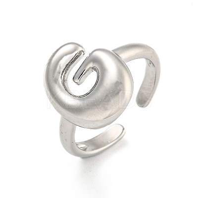 Brass Letter Open Cuff Rings for Women RJEW-G313-01G-P-1