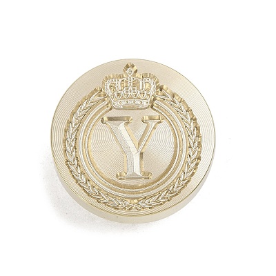 Golden Tone Crown Initial Wax Seal Brass Stamp Heads AJEW-A065-01Y-1