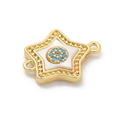 Brass Micro Pave Clear Cubic Zirconia Connector Charms KK-M303-04G-09-1