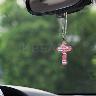 Polymer Clay Rhinestone Cross Pendant Alloy Chain Necklaces NJEW-CN0001-16C-1