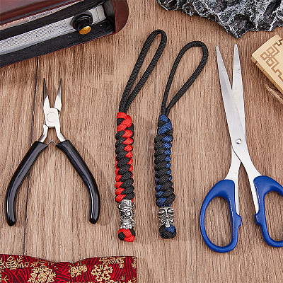 2Pcs 2 Style Braided Polyester EDC Knife Parachute Lanyard Alloy Spartan Skull Bead Pendant Decoration for Men HJEW-HY0001-08-1
