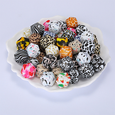 Colorful Pattern Printed Silicone Focal Beads SI-JX0022A-03-1